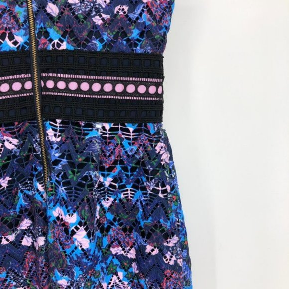 SALONI Trudi Sleeveless Chevron Lace Sleeveless Cocktail Dress Blue Multicolor 0 - Picture 9 of 16